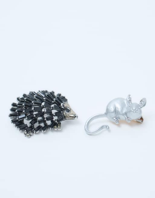 ASOS DESIGN set di spille con riccio e topo in strass dettagliati, 3 di 4