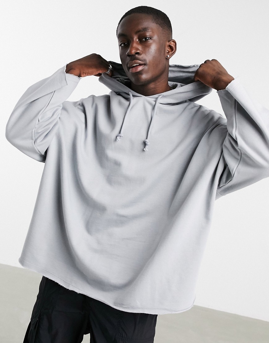 Asos Design Set Extreme Oversized Hoodie With Raw Edges In Gray-grey
