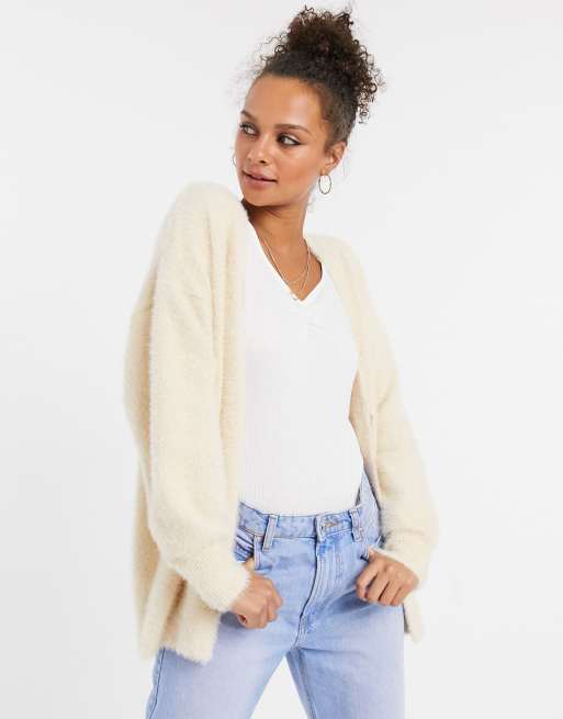 Cream fluffy cardigan sale