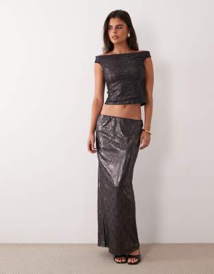 ASOS DESIGN set foiled lace pencil skirt in black