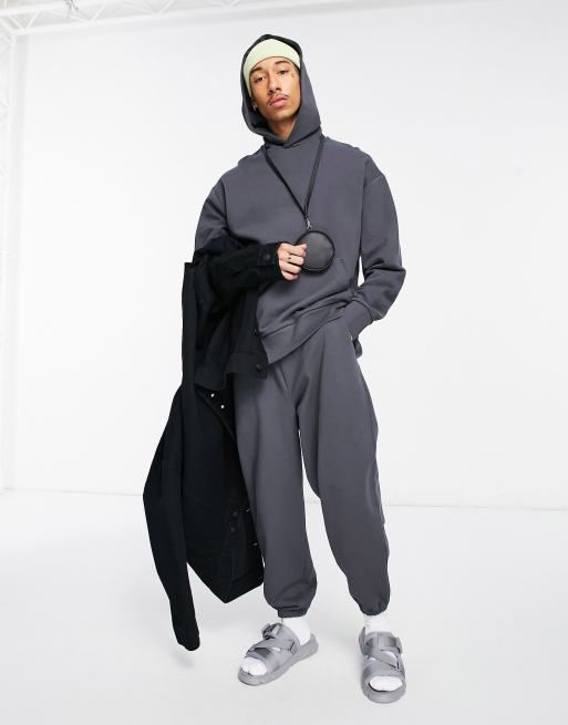 ASOS DESIGN set heavyweight oversized hoodie in washed black