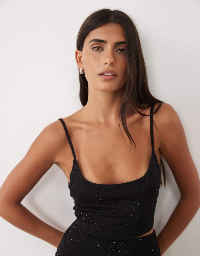 ASOS DESIGN set hotfix cropped cami top in black