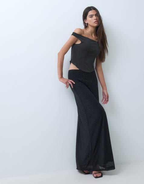 ASOS DESIGN set hotfix maxi skirt in black - view 1