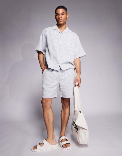 ASOS DESIGN – Set in Blau und Weiß mit Waffelstruktur