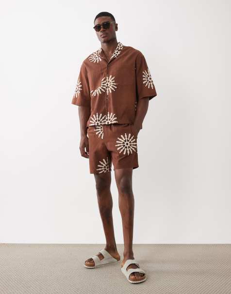 ASOS DESIGN – Set in Braun mit Sonnenmuster - view 1
