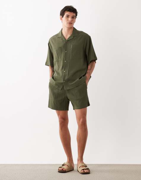 ASOS DESIGN set in crinkle texture in dark green - view 1