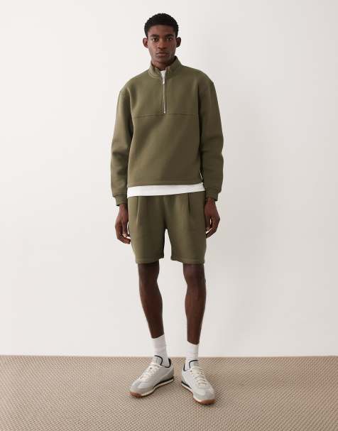 ASOS DESIGN – Set in Grün, bestehend aus locker geschnittenem mit kurzem Reißverschluss und festem Saum und Oversize-Shorts mit Bundfalten - view 1