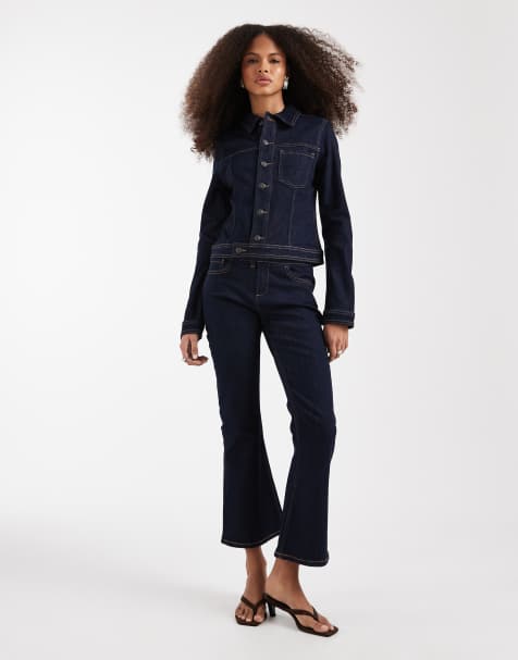 ASOS DESIGN – Set in tintenblauer Waschung, bestehend aus figurbetonter Jeansjacke und Jeanshose - view 1