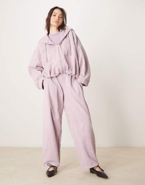 ASOS DESIGN – Set in verwaschenem Mauve mit Reißverschluss und Ballonsaum - view 1
