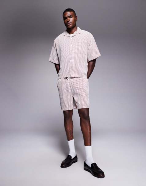 ASOS DESIGN set in waffle texture in brown and white - view 1