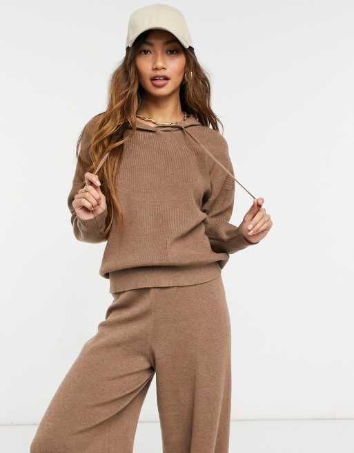 ASOS DESIGN set knit hoodie in camel