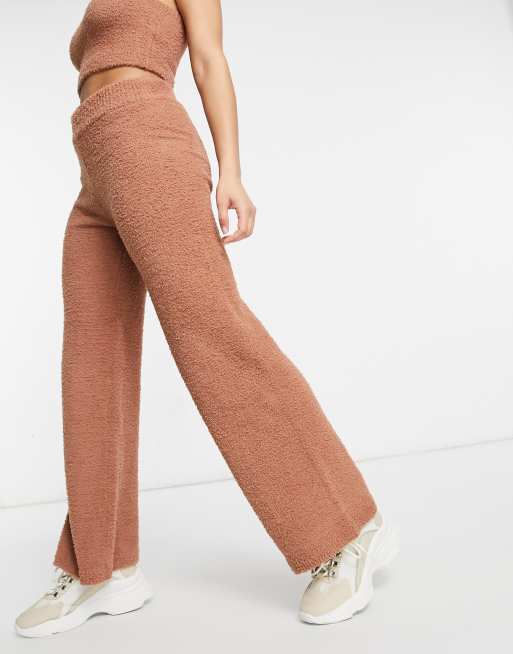 ASOS DESIGN set knit pants in soft boucle yarn in taupe