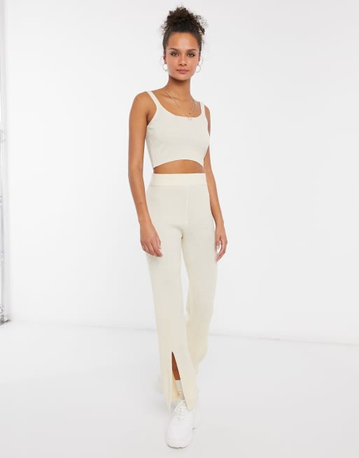 ASOS DESIGN set knit pants with side slit in cream