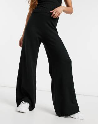 black wide leg knit trousers