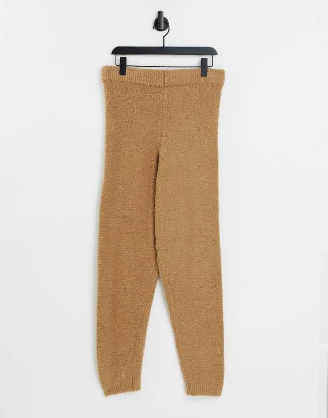 ASOS DESIGN set knitted sweatpants in textured boucle yarn in camel