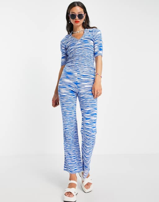 ASOS DESIGN set knitted top with open back and collar detail in space dye in blue, 4 of 4
