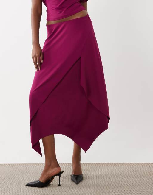 ASOS DESIGN set layered hank hem draped skirt in plum, 2 of 5