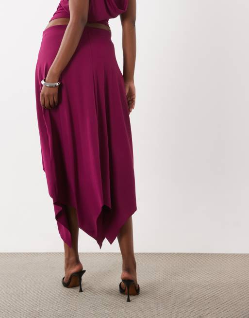 ASOS DESIGN set layered hank hem draped skirt in plum, 4 of 5