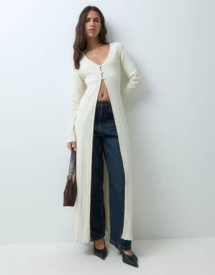 Asos Design Set Longline Ribbed Cardigan In White