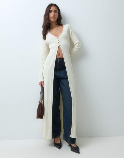 ASOS DESIGN set longline ribbed cardigan in ecru - view 1