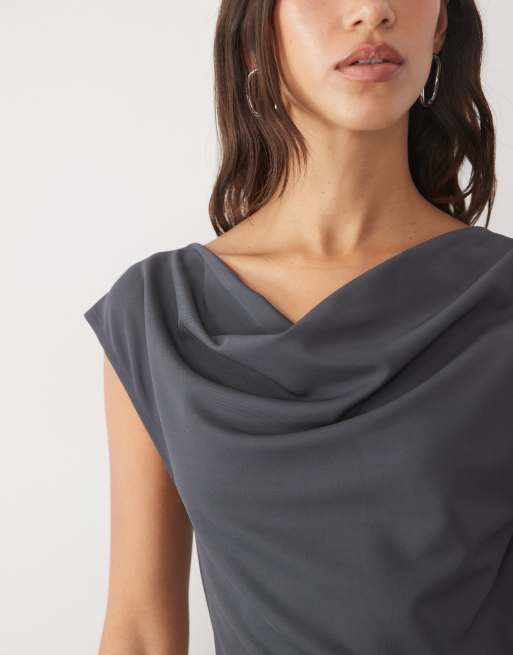 ASOS DESIGN set med draperad topp i kolgrå twill, 3 av 4