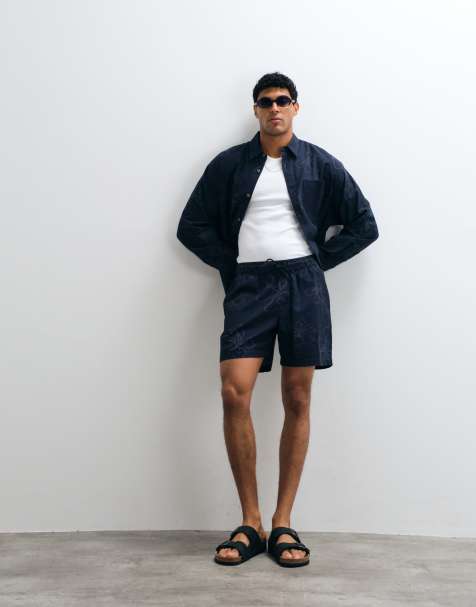 ASOS DESIGN set med helblommigt tryck, shorts i linne, marinblå - view 1