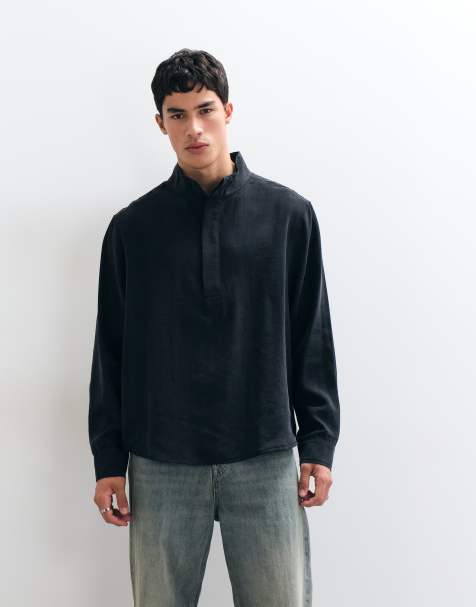 ASOS DESIGN set med oversize, skjorta med ståkrage och drag över huvudet i svart - view 1