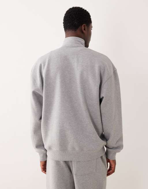 ASOS DESIGN set med oversized sweatshirt med kvartsdragkedja i gråmelerad, 3 av 5