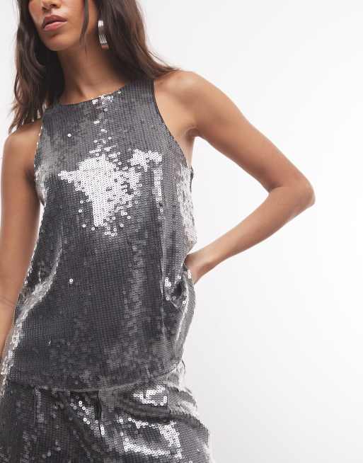 ASOS DESIGN set med paljetter och brottarryggslinne i gunmetal, 3 av 4