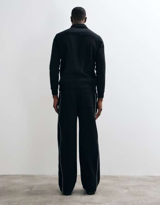 ASOS DESIGN set med vida joggingbyxor med passpoal i svart, 3 av 5