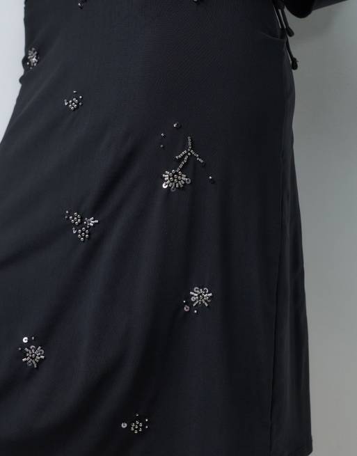 ASOS DESIGN set mesh embellished midi skirt in black, 4 of 5