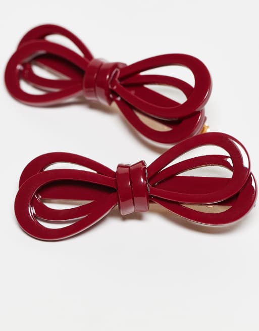 ASOS DESIGN - Set met 2 haarspeldjes met strik in bordeauxrood, 2 van 3