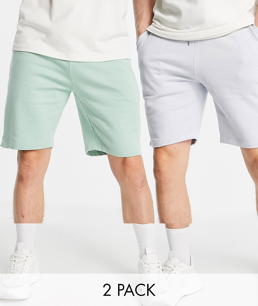ASOS DESIGN - Set met 2 slim-fit jersey shorts in pastelgroen/blauw-Meerkleurig