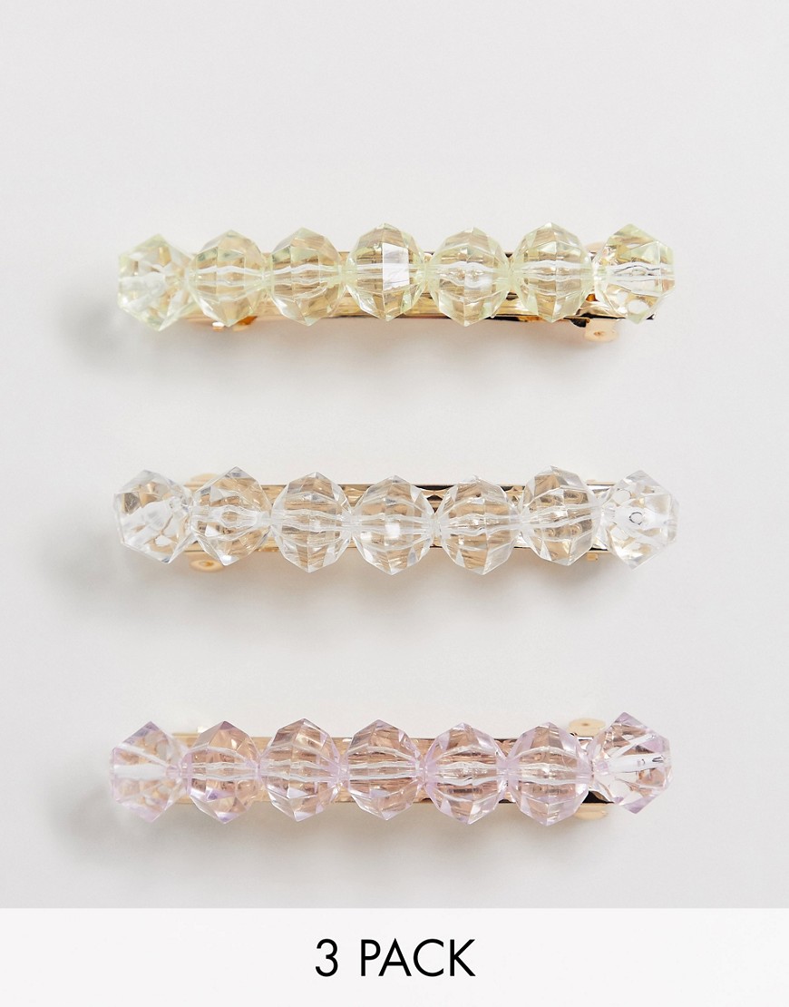 ASOS DESIGN - Set met 3 haarclipjes met kunststof diamant-kraaltjes-Goud