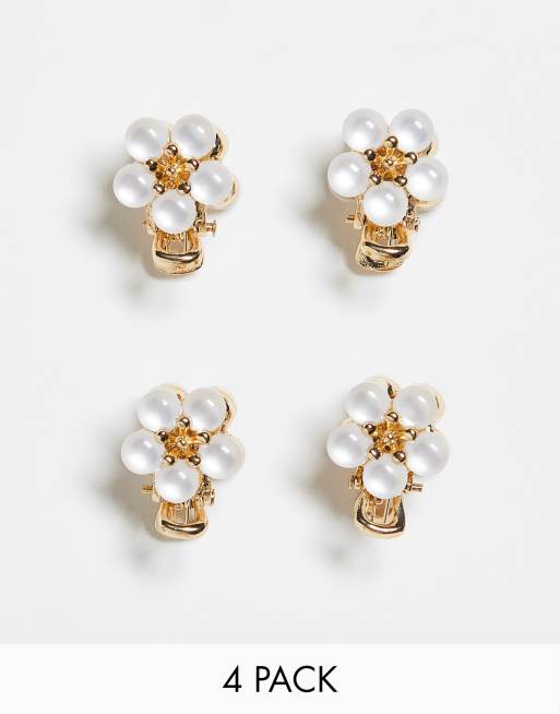 ASOS DESIGN - Set met 4 haarclips van hars met bloemen in parelmoer