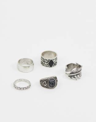 ASOS DESIGN  Grova ringar i borstat silver i flerpack Silver