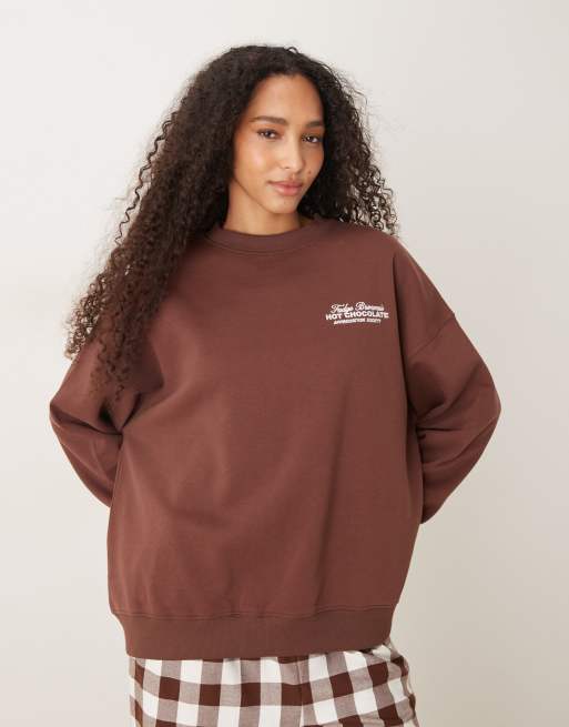 ASOS DESIGN - Set met broek met wijde pijpen en sweater in chocoladebruin, 4 van 4