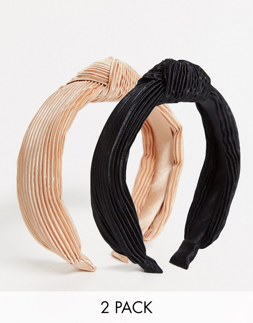 asos design -  – Set mit 2 plissierten Haarreifen mit Knotendetail, in neutralen Farbtönen-Mehrfarbig