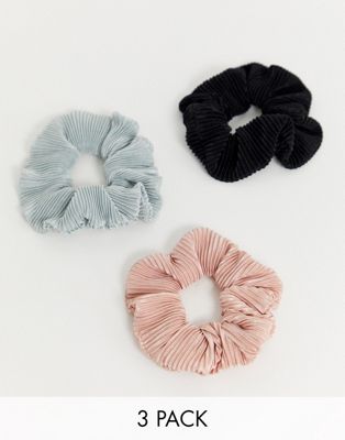 ASOS DESIGN – Set mit 3 plissierten Haargummis in neutralen Farbtönen-Mehrfarbig