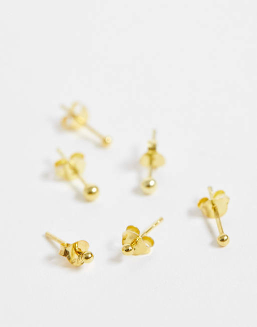ASOS DESIGN – Set mit 3 vergoldeten Ohrsteckern aus Sterlingsilber, 4 von 4