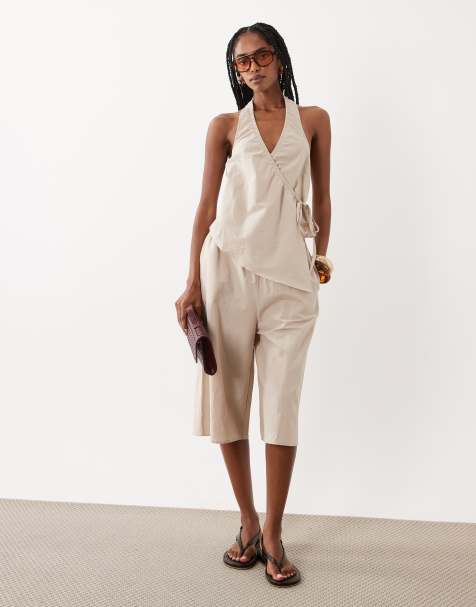 ASOS DESIGN – Set mit ärmellosem Oberteil aus Leinenmix in neutraler Farbe - view 1