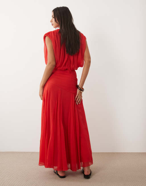 ASOS DESIGN – Set mit Chiffon-Maxirock in Rot mit Drapierung, 5 von 5