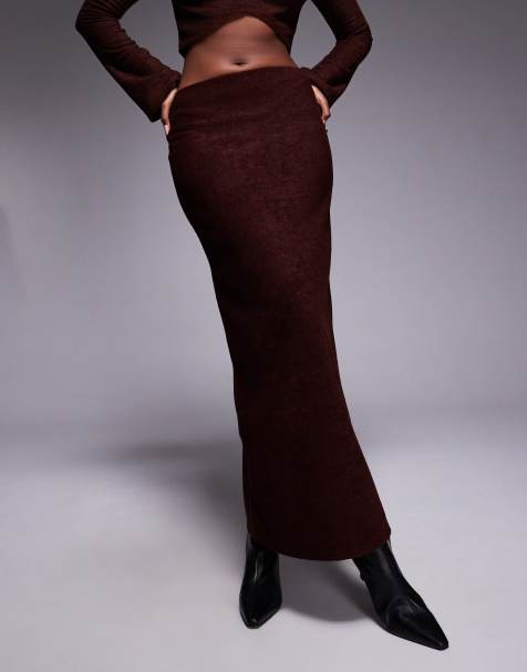 ASOS DESIGN – Set mit geripptem Cropped-Oberteil aus angerautem Material mit V-Ausschnitt und Maxirock - view 1