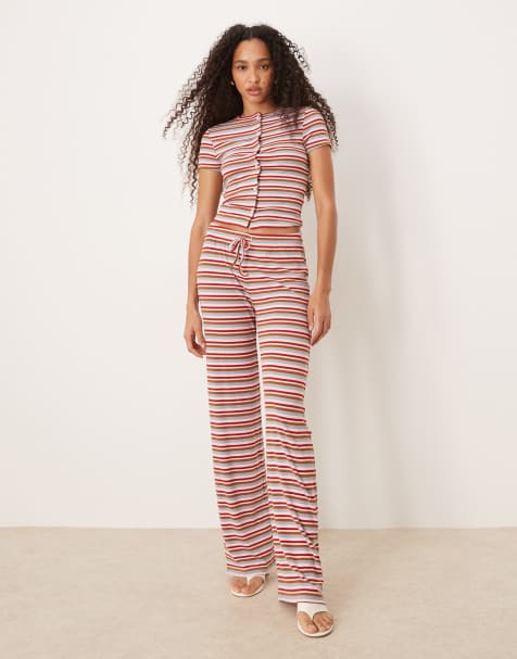 ASOS DESIGN – Set mit rosa Streifen, aus kurzärmliger Strickjacke und Hose - view 1