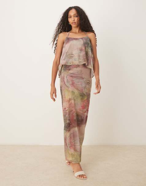 ASOS DESIGN – Set mit verschwommenem Print, bestehend aus Neckholder-Oberteil und Maxirock - view 1