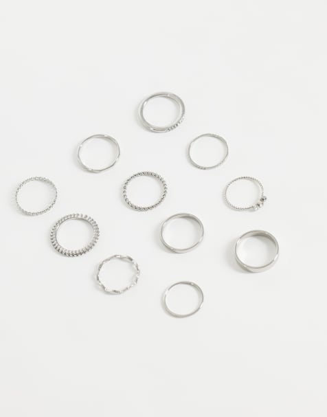 ASOS DESIGN set multipack di anelli impilabili da tutti i giorni color argento - view 1