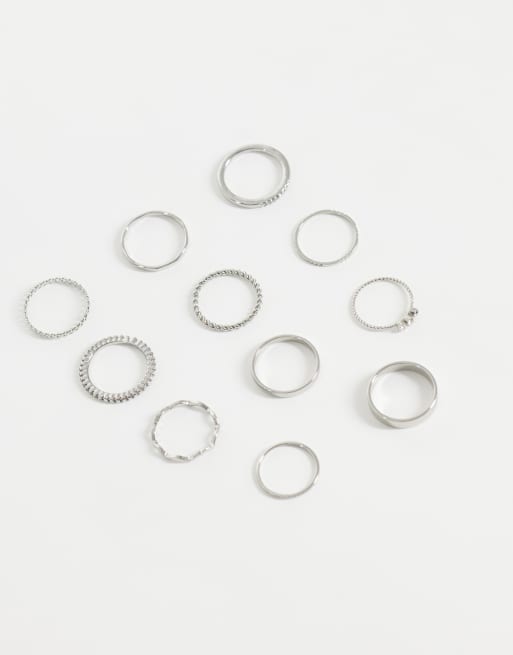 ASOS DESIGN set multipack di anelli impilabili da tutti i giorni color argento