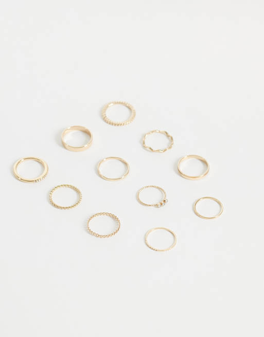 ASOS DESIGN set multipack di anelli impilabili da tutti i giorni color oro