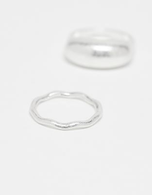 Asos Design Set Of 2 Rings In Metallic