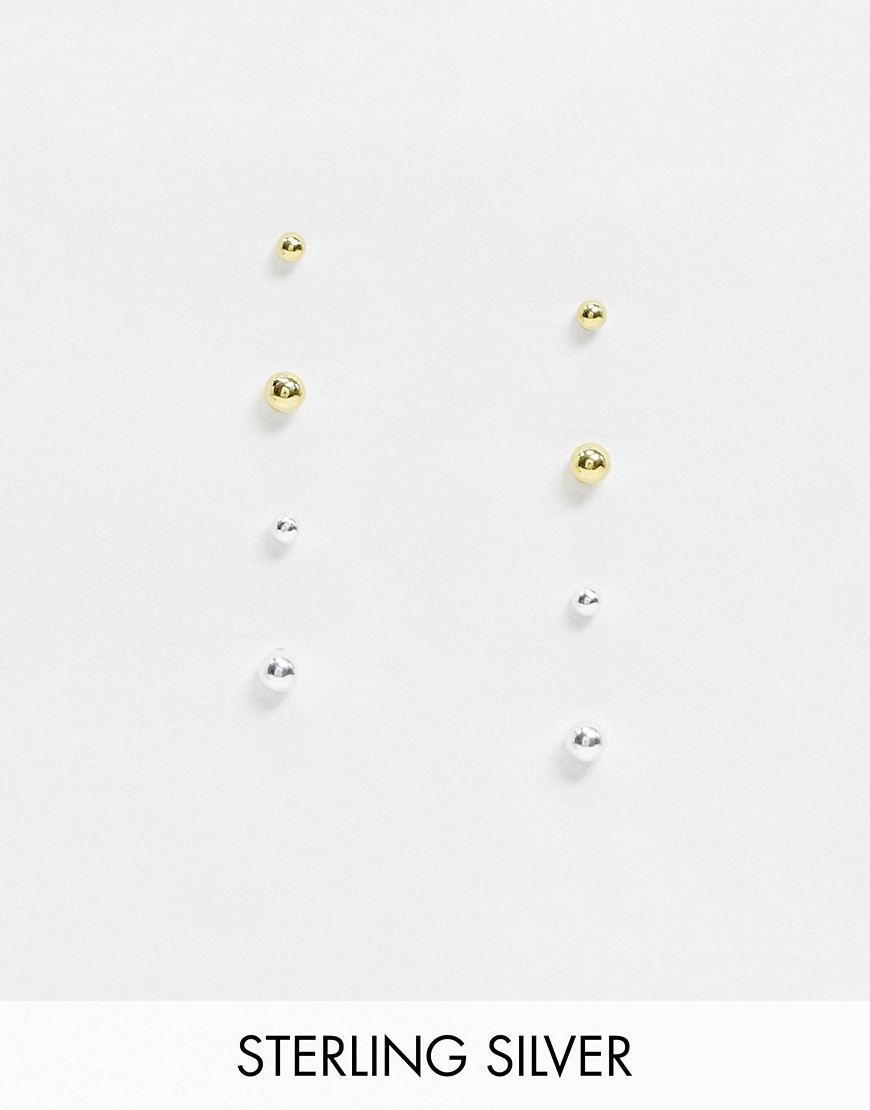 ASOS DESIGN - Set oorbellen met with 2mm en 3mm knopjes in echt zilver en verguld met 14k goud-Multi